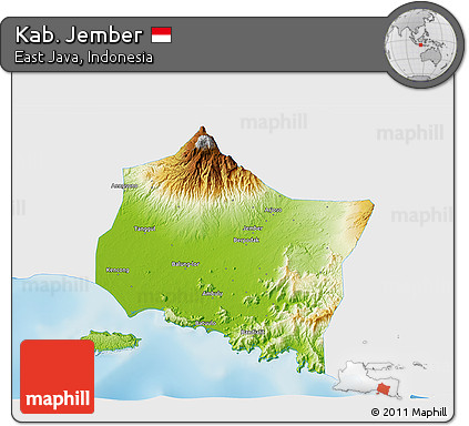 Physical 3D Map of Kab. Jember, single color outside