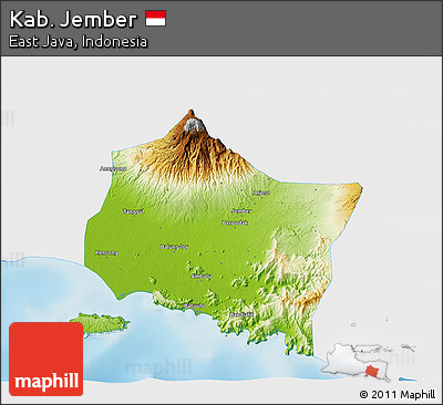 Physical 3D Map of Kab. Jember, single color outside