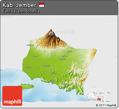 Physical 3D Map of Kab. Jember, single color outside