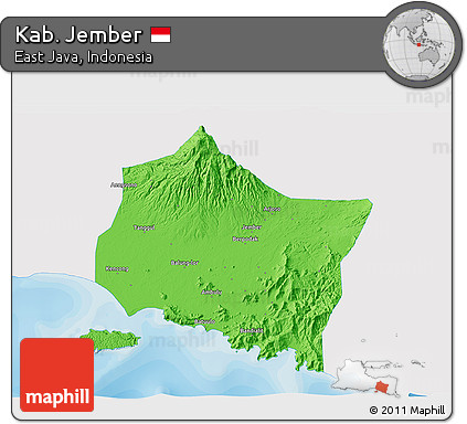 Political 3D Map of Kab. Jember, single color outside
