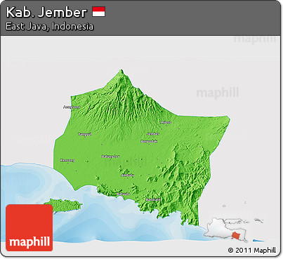Political 3D Map of Kab. Jember, single color outside