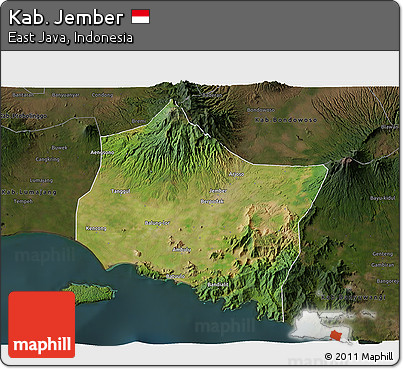 Satellite 3D Map of Kab. Jember, darken