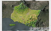 Satellite 3D Map of Kab. Jember, darken, semi-desaturated