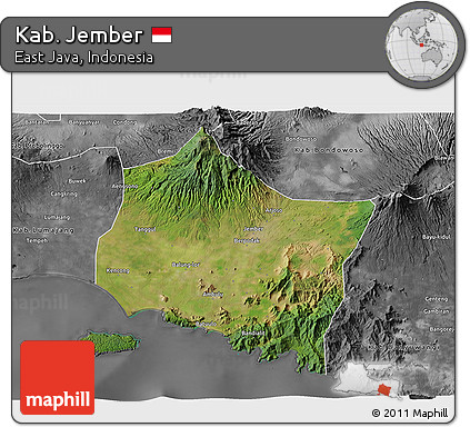 Satellite 3D Map of Kab. Jember, desaturated