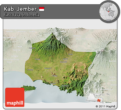 Satellite 3D Map of Kab. Jember, lighten