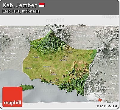 Satellite 3D Map of Kab. Jember, lighten, semi-desaturated