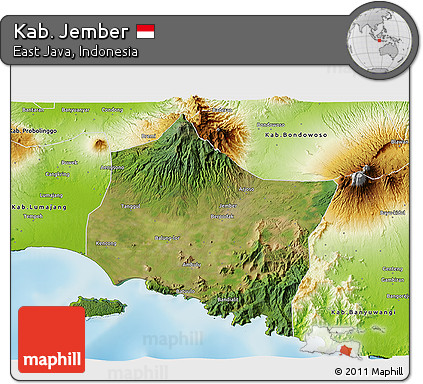 Satellite 3D Map of Kab. Jember, physical outside