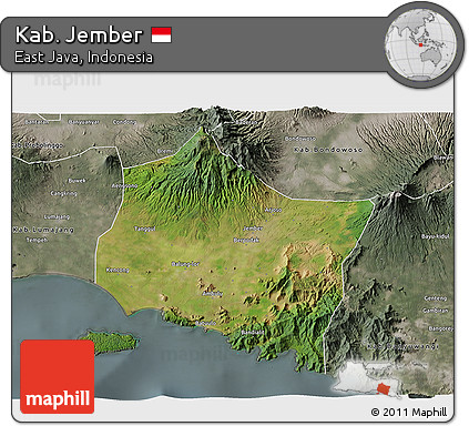 Satellite 3D Map of Kab. Jember, semi-desaturated