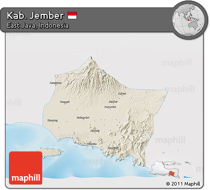 Shaded Relief 3D Map of Kab. Jember, single color outside