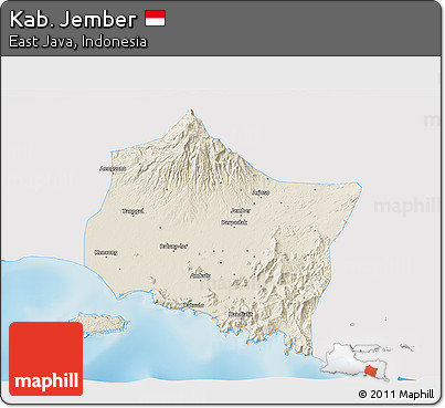 Shaded Relief 3D Map of Kab. Jember, single color outside