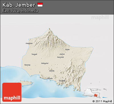 Shaded Relief 3D Map of Kab. Jember, single color outside