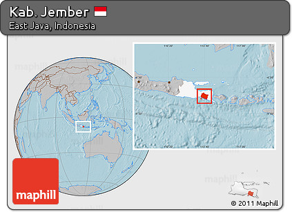 Gray Location Map of Kab. Jember, highlighted parent region, hill shading