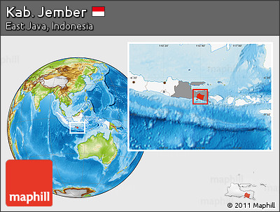 Physical Location Map of Kab. Jember, highlighted country, highlighted parent region