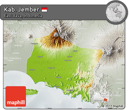 Physical Map of Kab. Jember, lighten, semi-desaturated
