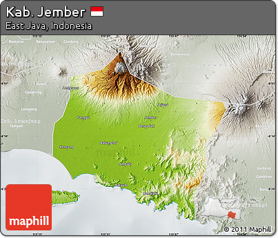Physical Map of Kab. Jember, lighten, semi-desaturated