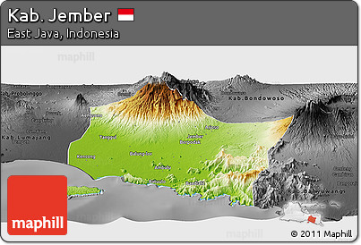 Physical Panoramic Map of Kab. Jember, darken, desaturated