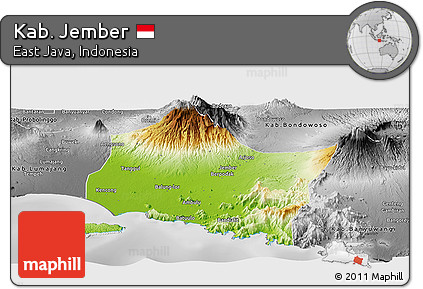 Physical Panoramic Map of Kab. Jember, desaturated