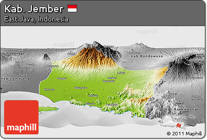 Physical Panoramic Map of Kab. Jember, desaturated
