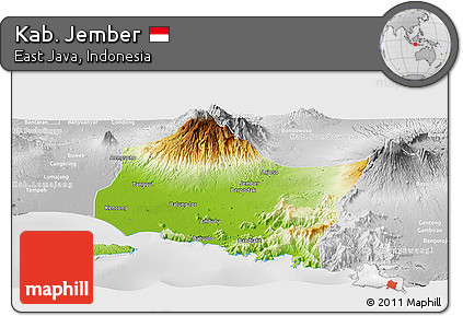 Physical Panoramic Map of Kab. Jember, lighten, desaturated