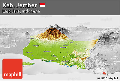 Physical Panoramic Map of Kab. Jember, lighten, desaturated