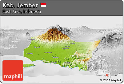 Physical Panoramic Map of Kab. Jember, lighten, desaturated