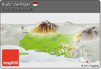 Physical Panoramic Map of Kab. Jember, lighten, semi-desaturated