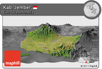 Satellite Panoramic Map of Kab. Jember, desaturated