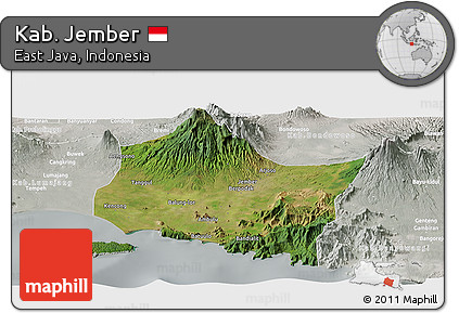 Satellite Panoramic Map of Kab. Jember, lighten, semi-desaturated