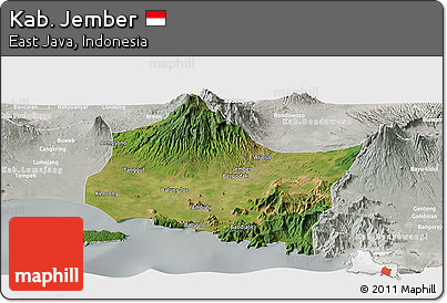 Satellite Panoramic Map of Kab. Jember, lighten, semi-desaturated