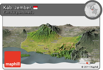 Satellite Panoramic Map of Kab. Jember, semi-desaturated