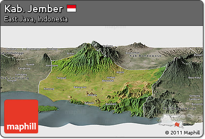 Satellite Panoramic Map of Kab. Jember, semi-desaturated