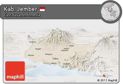 Shaded Relief Panoramic Map of Kab. Jember, lighten