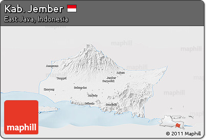 Silver Style Panoramic Map of Kab. Jember, single color outside