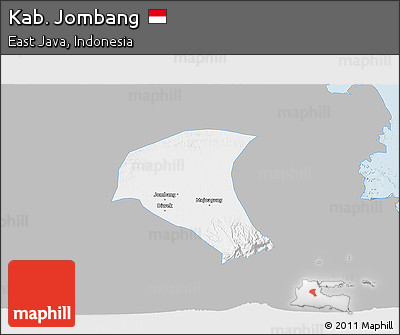 Gray 3D Map of Kab. Jombang, single color outside