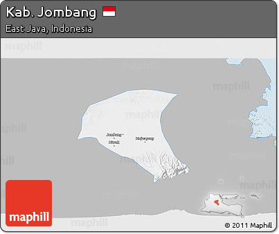 Gray 3D Map of Kab. Jombang, single color outside