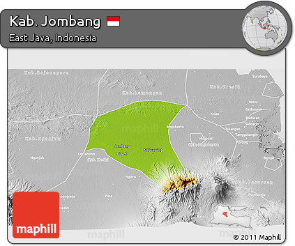 Physical 3D Map of Kab. Jombang, lighten, desaturated