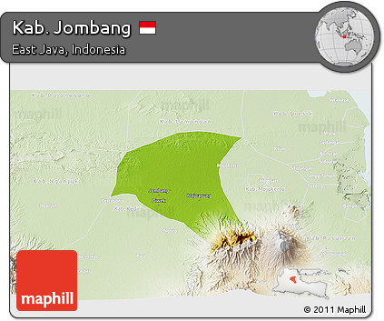Physical 3D Map of Kab. Jombang, lighten