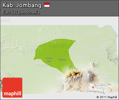 Physical 3D Map of Kab. Jombang, lighten