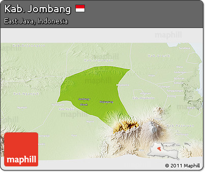 Physical 3D Map of Kab. Jombang, lighten