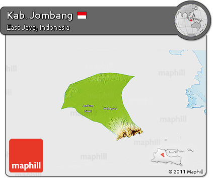 Physical 3D Map of Kab. Jombang, single color outside