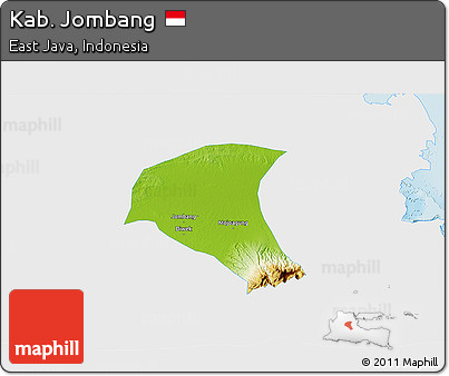 Physical 3D Map of Kab. Jombang, single color outside