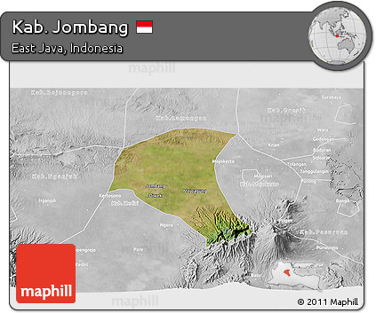 Satellite 3D Map of Kab. Jombang, lighten, desaturated