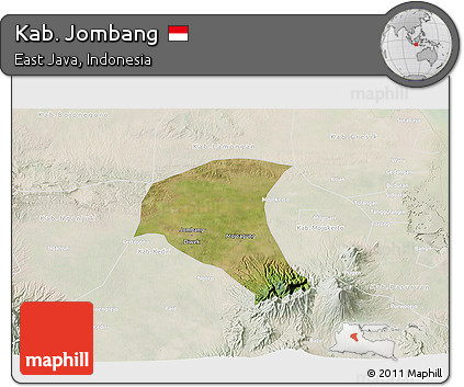 Satellite 3D Map of Kab. Jombang, lighten