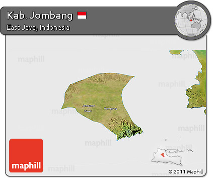 Satellite 3D Map of Kab. Jombang, single color outside