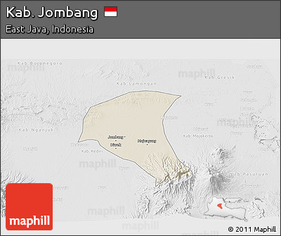 Shaded Relief 3D Map of Kab. Jombang, lighten, desaturated