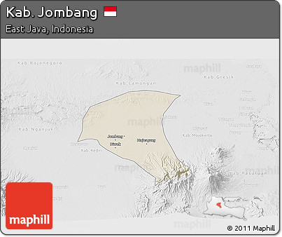 Shaded Relief 3D Map of Kab. Jombang, lighten, desaturated