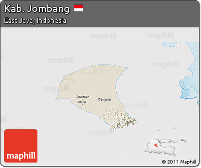 Shaded Relief 3D Map of Kab. Jombang, single color outside