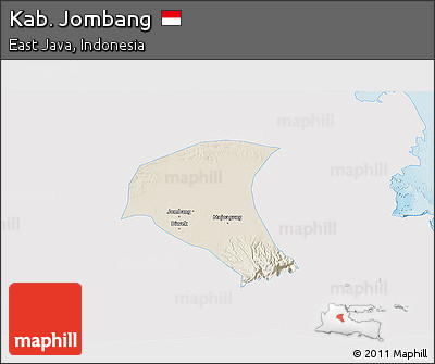 Shaded Relief 3D Map of Kab. Jombang, single color outside