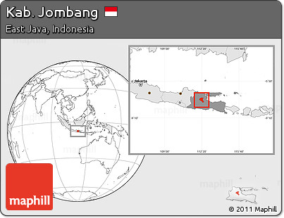 Blank Location Map of Kab. Jombang, highlighted country, highlighted parent region