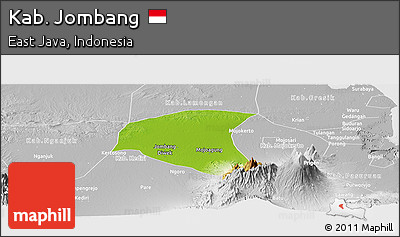 Physical Panoramic Map of Kab. Jombang, lighten, desaturated
